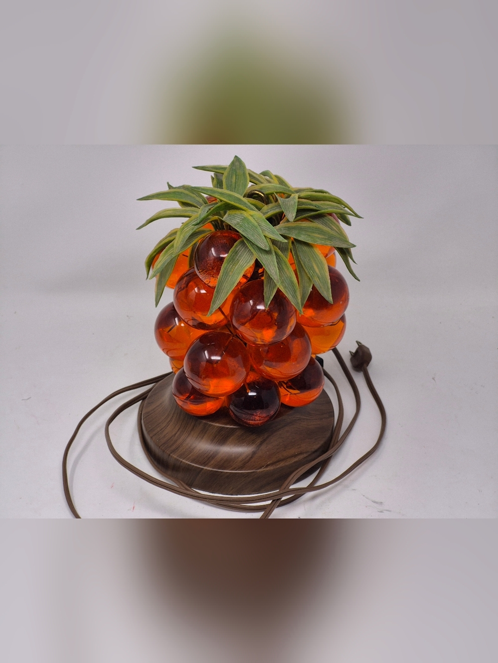 Vintage MCM Pineapple Orange Grape Cluster Lamp Lucite Table Light